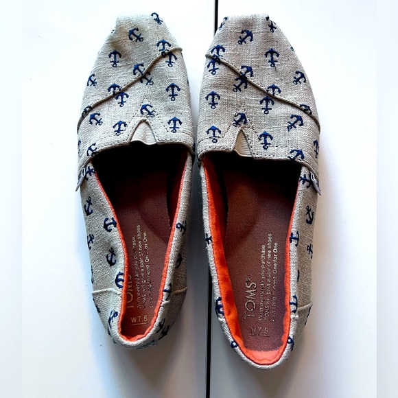 Toms Natural Burlap Anchor Print Classic shoes sz 7.5 - Picture 2 of 10